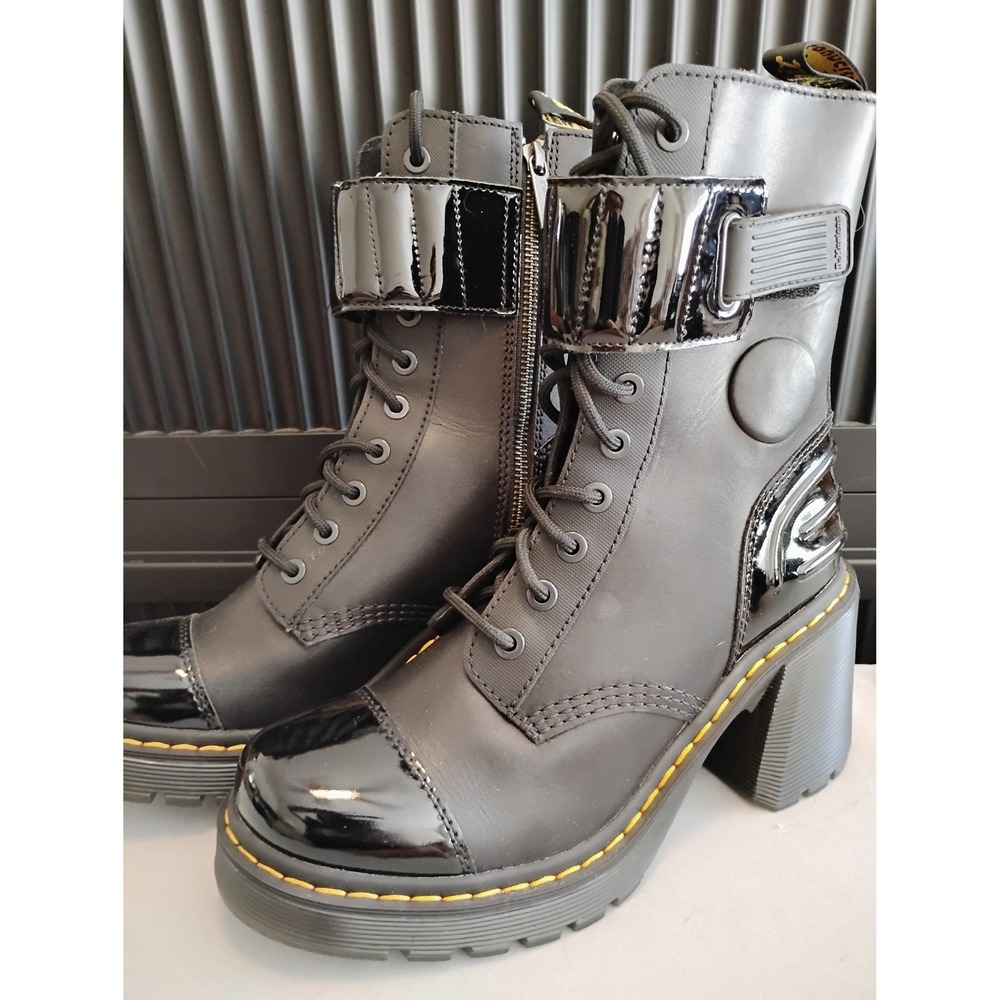 🩶Dr. Martens 10-Eye Alternative Leather Heeled Boots Grunge Goth chunky punk